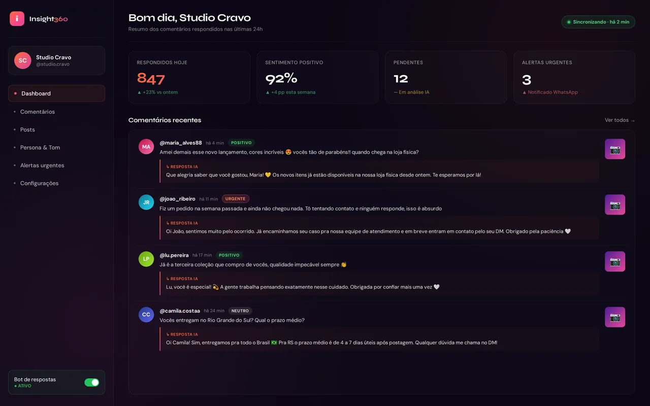 IGComment — painel com comentários do Instagram respondidos automaticamente com IA